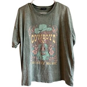 Zutter “Cowboys & Country Music” Green Stonewash Graphic Tee Size Medium